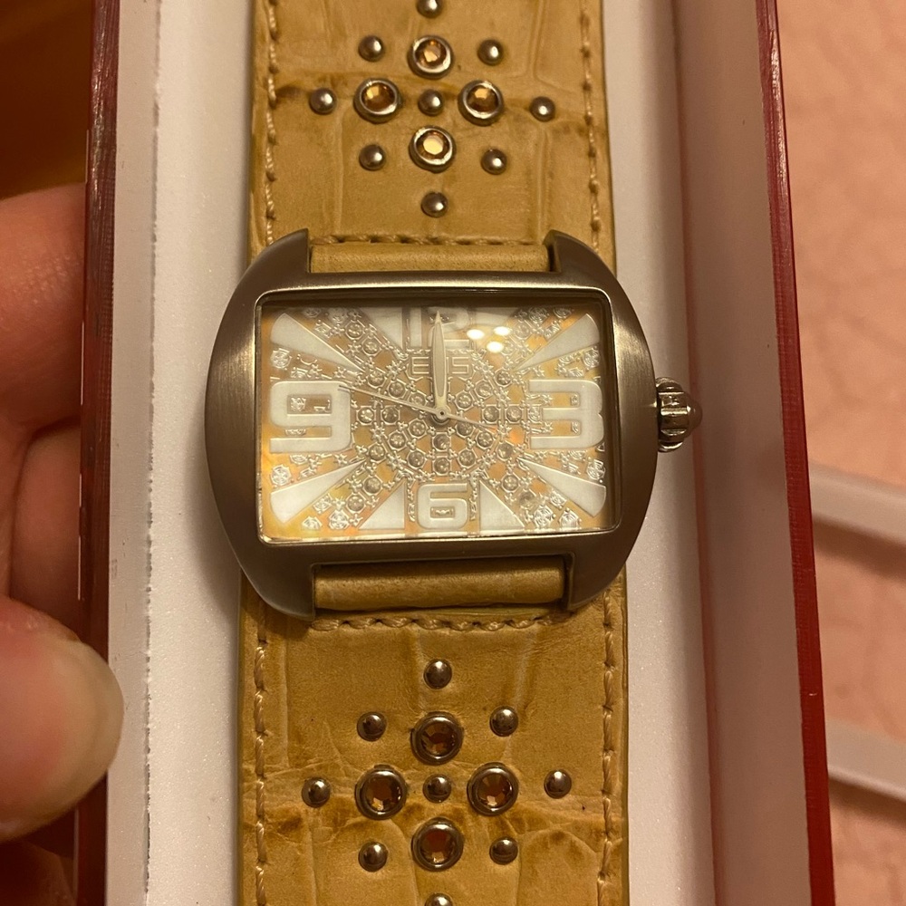 EOS new york chunky croc embossed leather studded watch